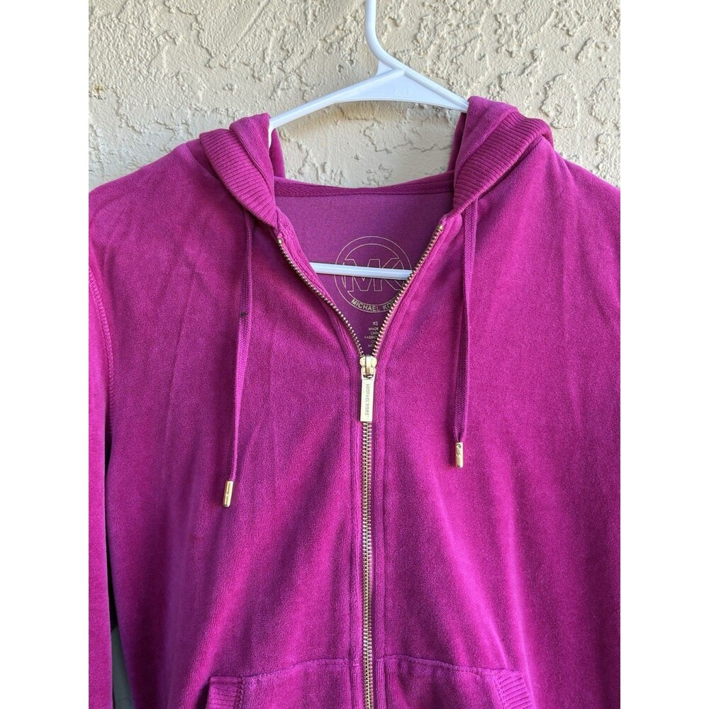 Michael Kors Fuchsia Pink Sz XS Sexy Velour Woman’s Track Zipper Jacket Hoodie